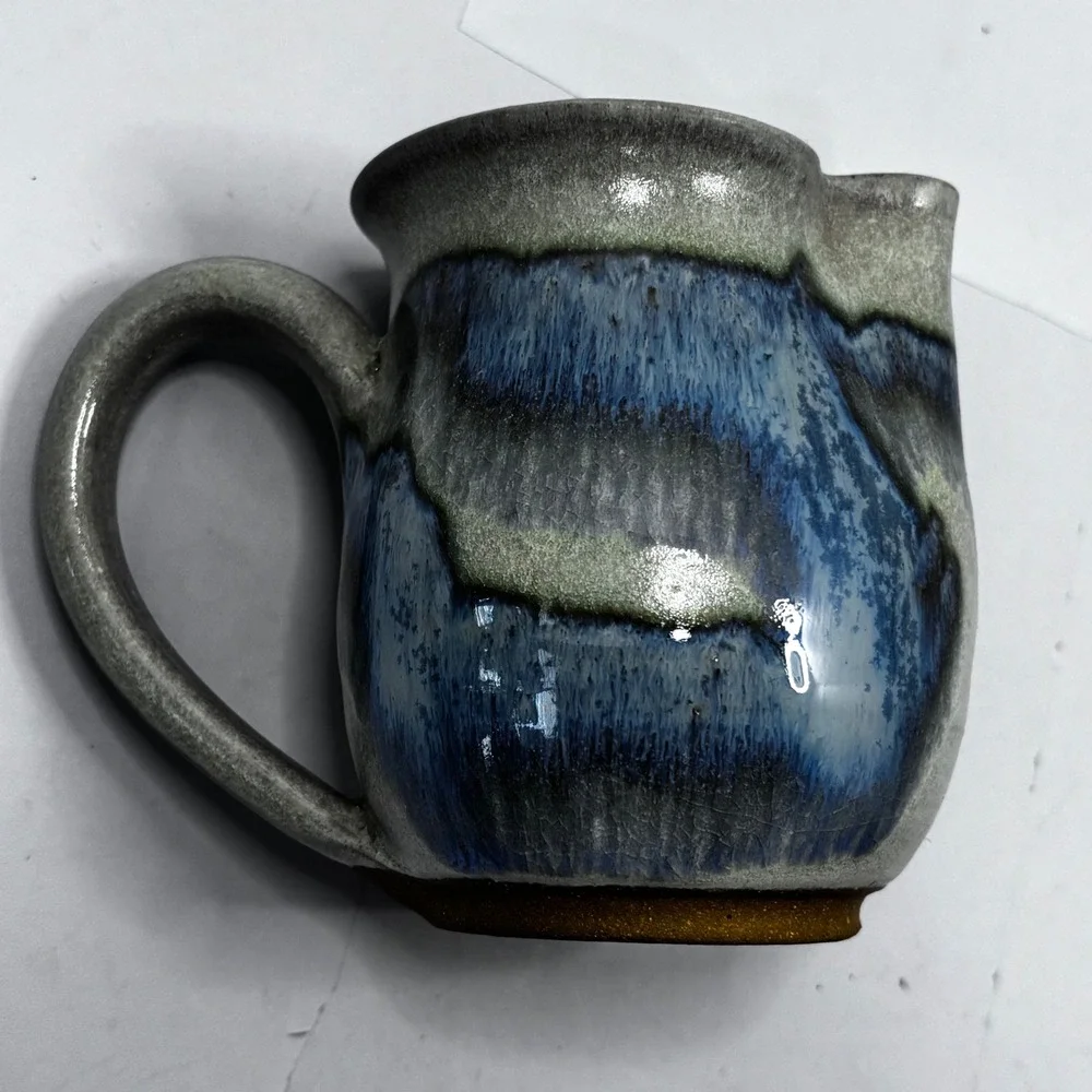 Vintage 1987 Signed Studio Pottery Creamer Pitcher Blue Grey Drip Glaze Ceramic‎